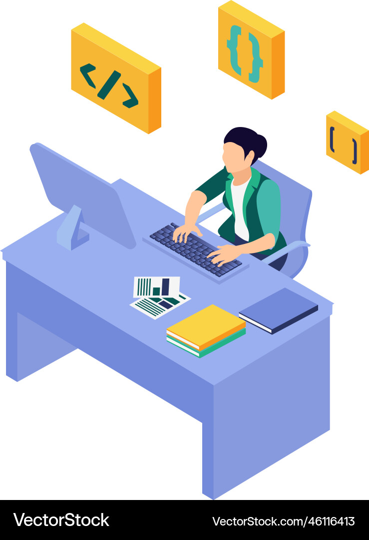 Isometric Programmers with Brackets vector image