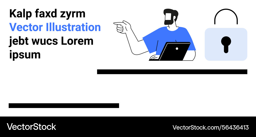 Man working on laptop and pointing with padlock Man working on laptop and pointing with padlock vector image
