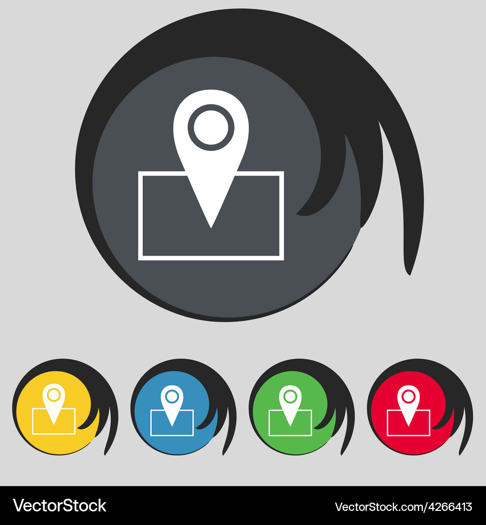 Map pointer icon sign symbol on five colored Vector Image