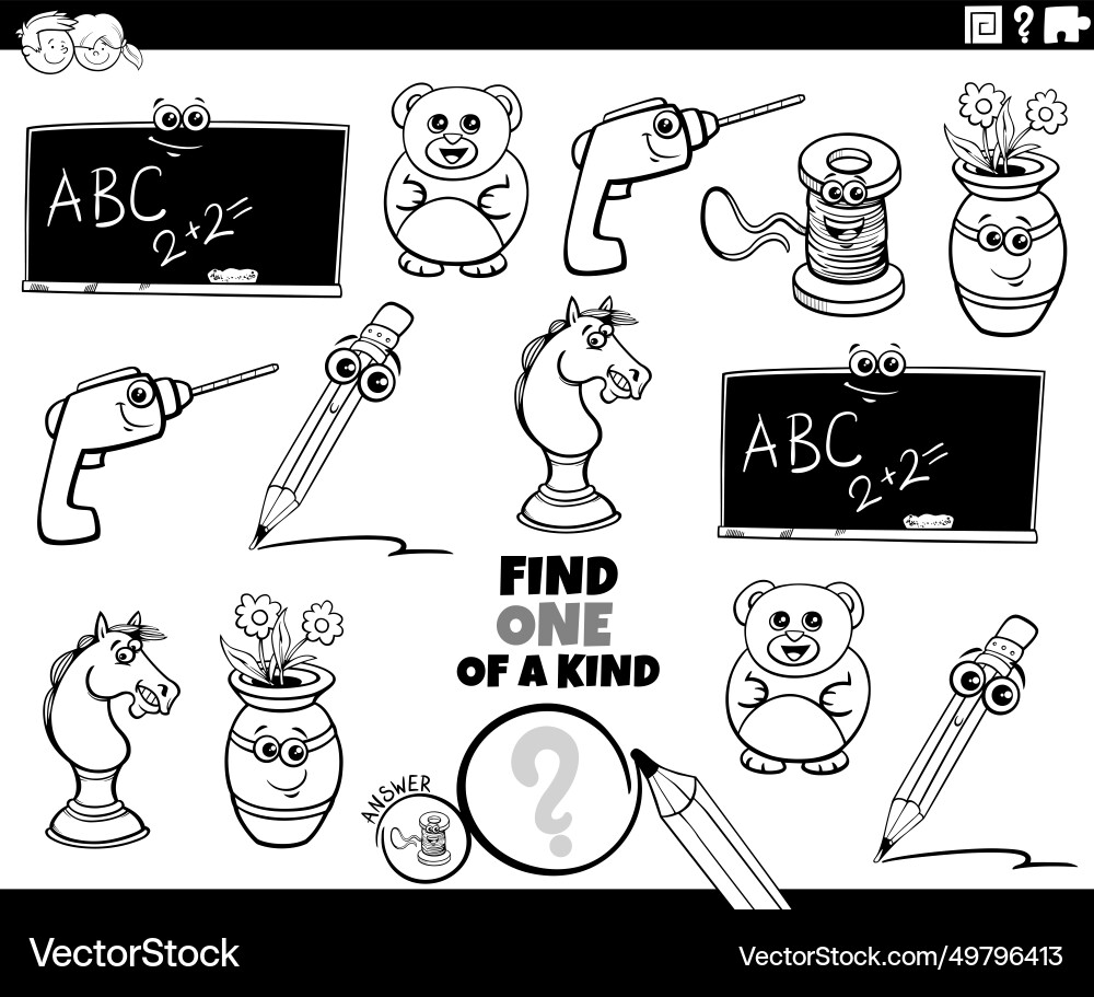 One of a kind game with cartoon objects coloring Vector Image