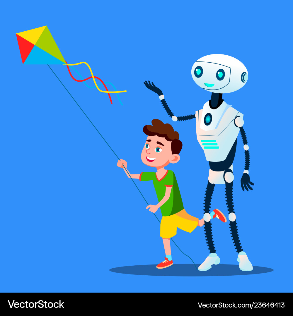 Robot with child fly a kite isolated Robot with child fly a kite isolated vector image