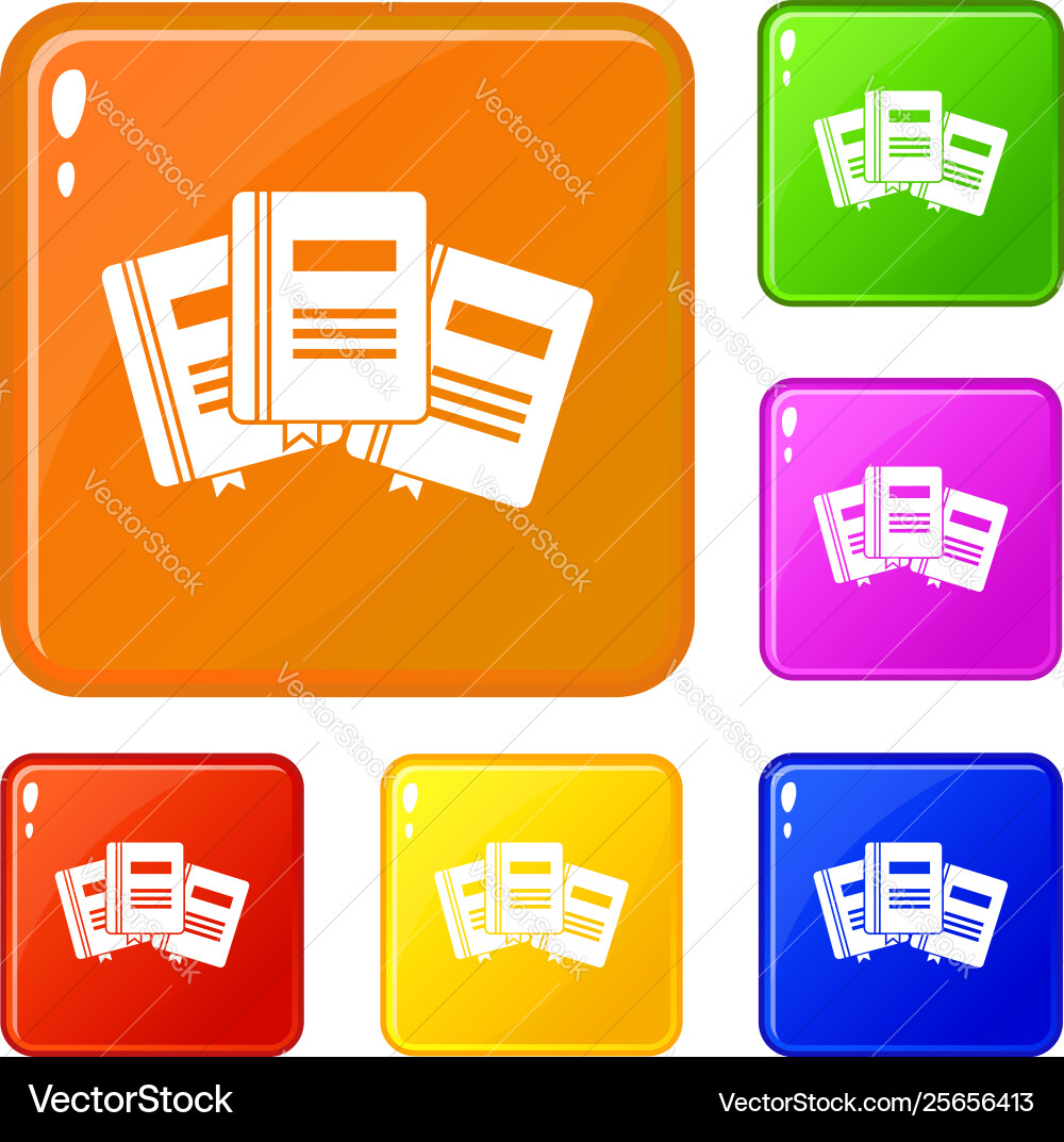Three books with bookmarks icons set color Three books with bookmarks icons set color Vector Image