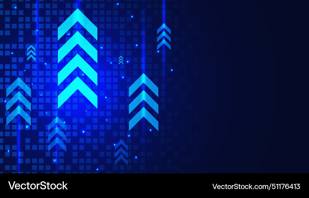 Up arrows with digital pixels and glowing particle Up arrows with digital pixels and glowing particle vector image