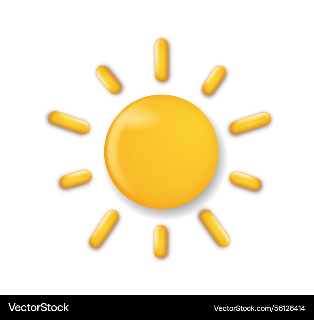 Bright yellow sun icon on white background Vector Image