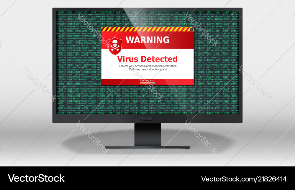 Computer monitor with alert message of virus Computer monitor with alert message of virus vector image