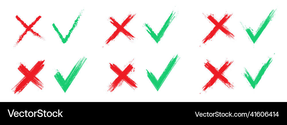 Grüne Tick und rotes Kreuz im Grunge-Stil Grüne Tick und rotes Kreuz im Grunge-Stil vektorbild