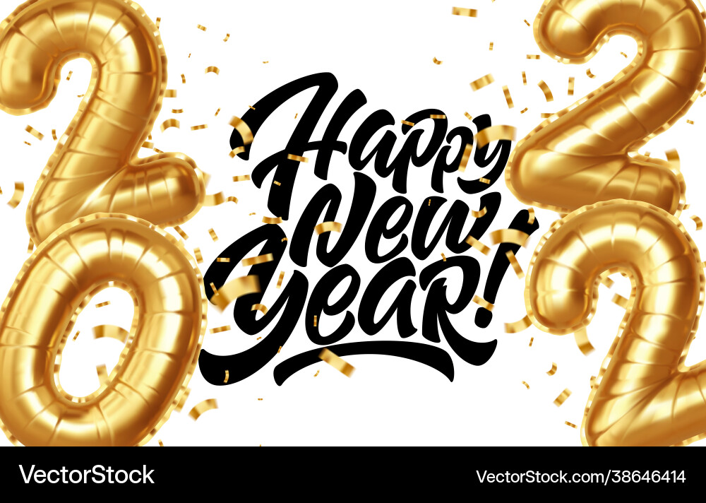 Happy new year 2022 metallic gold foil balloons Happy new year 2022 metallic gold foil balloons vector image