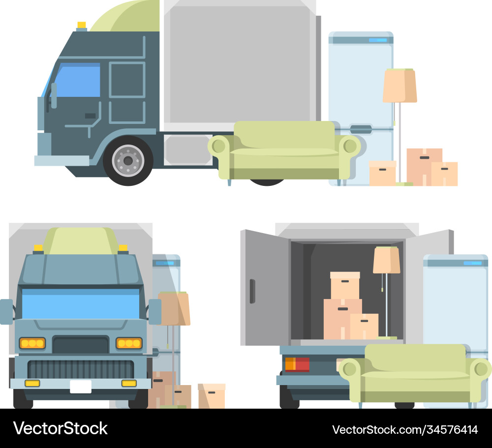 Move container inside truck package loading Move container inside truck package loading vector image