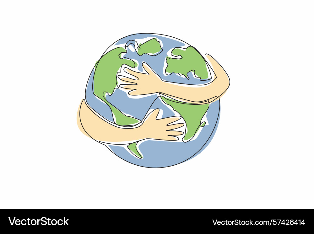 Single continuous line drawing 2 hands hugging Single continuous line drawing 2 hands hugging vector image