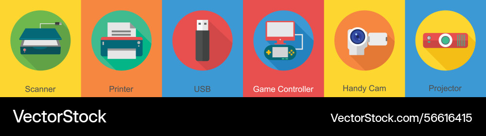 A set of 6 computer and hardware icons as scanner Vector Image