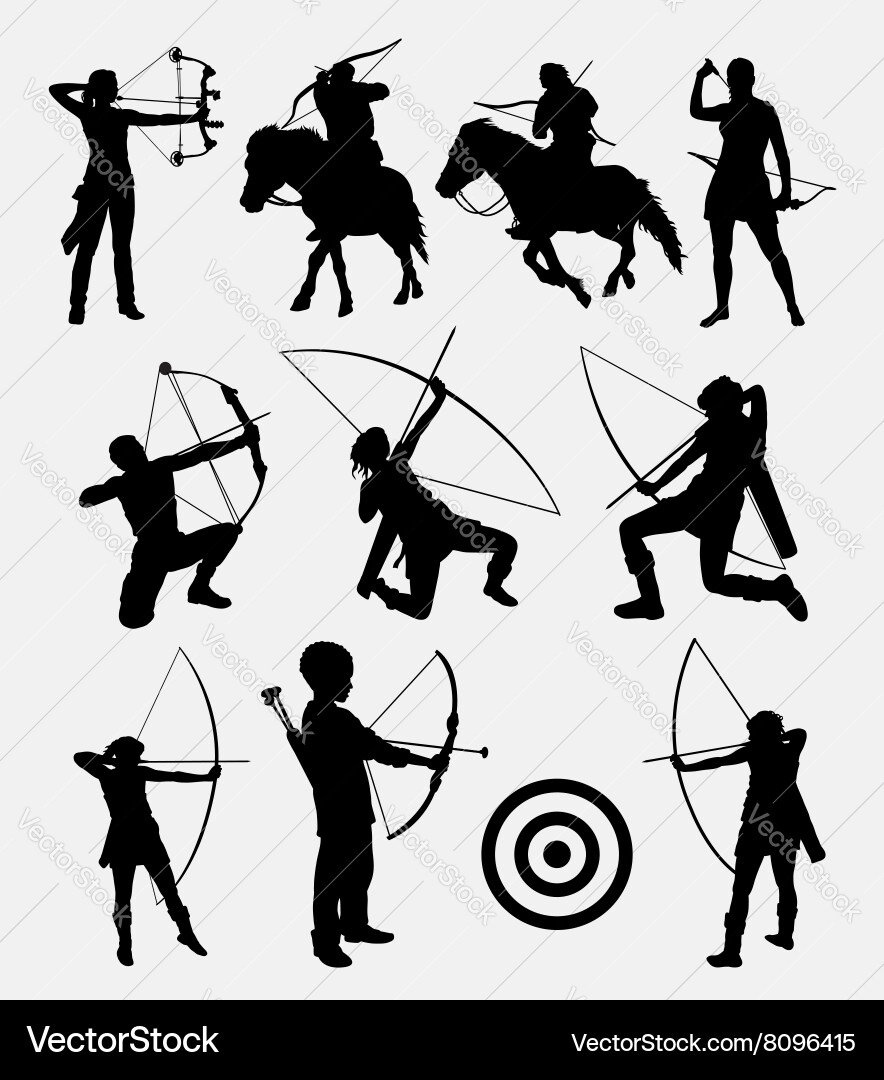 Archery Sport Silhouettes - Male & Female Vector Image