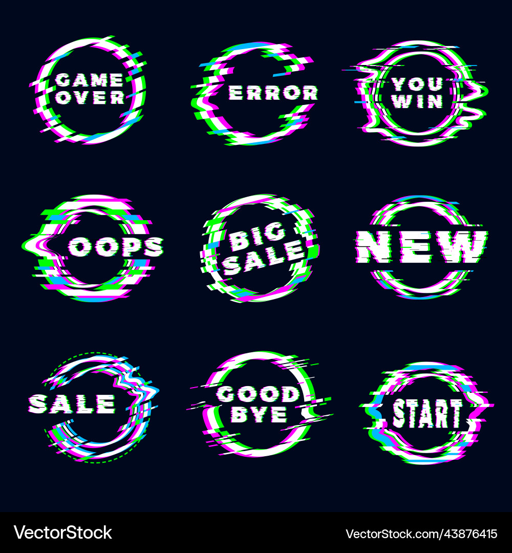 Glitches badges grunge abstrakte kreise rahmen Glitches badges grunge abstrakte kreise rahmen vektorbild