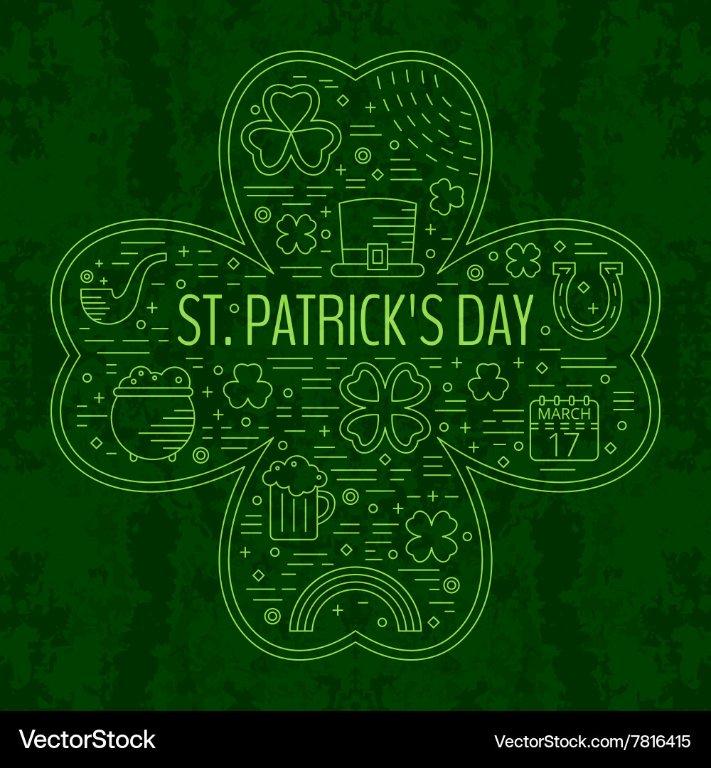 St patricks day line icons set in clover shape vector image