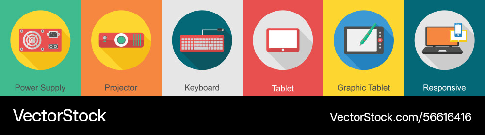 A set of 6 computer and hardware icons as power vector image