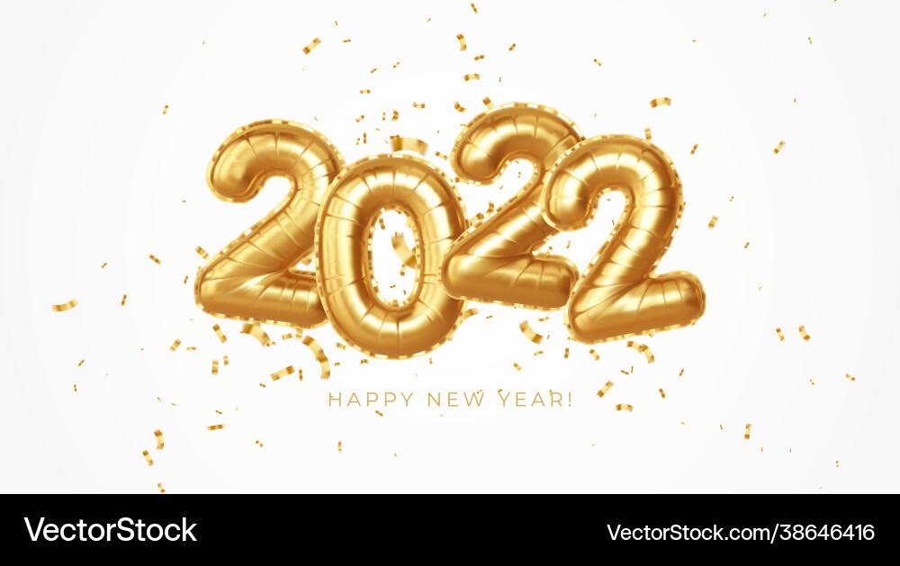 Happy new year 2022 metallic gold foil balloons Happy new year 2022 metallic gold foil balloons vector image