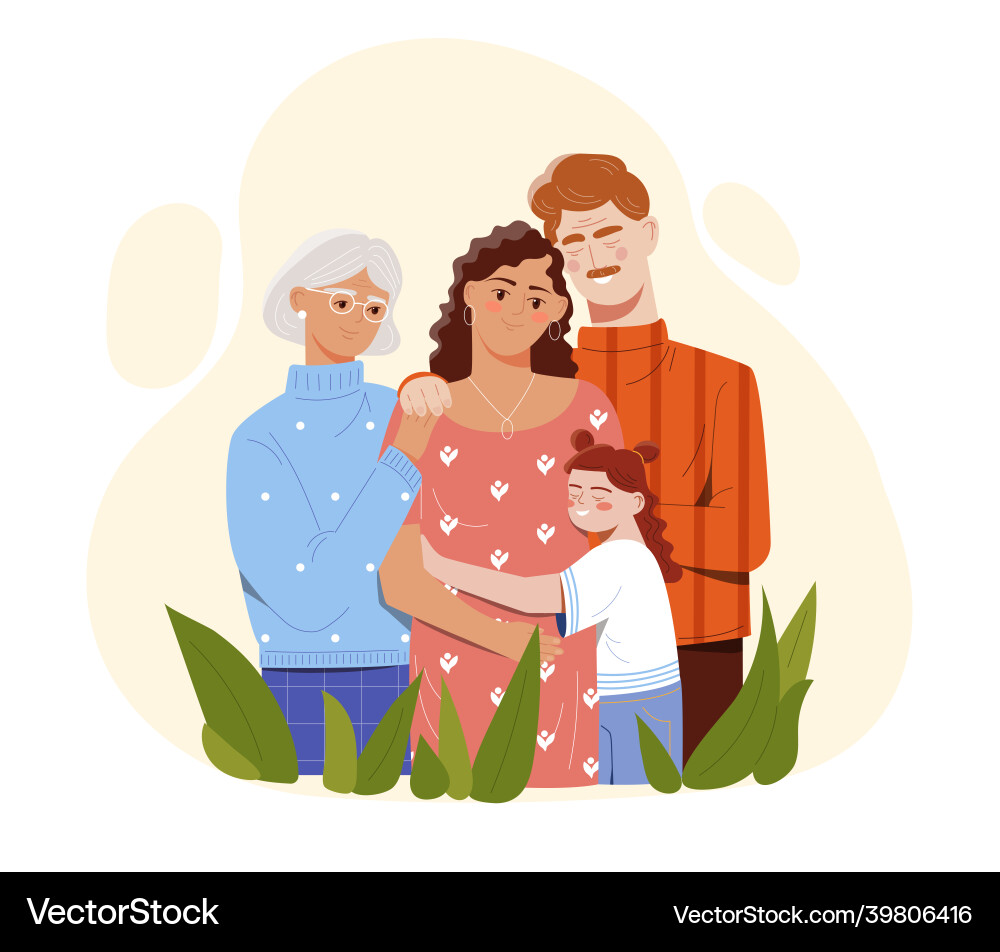 Smiling mother father daughter and grandmother Smiling mother father daughter and grandmother Vector Image