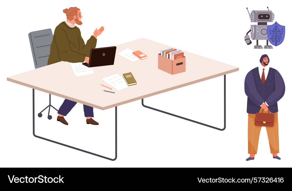 Workplace interaction with robot shielding data Workplace interaction with robot shielding data vector image