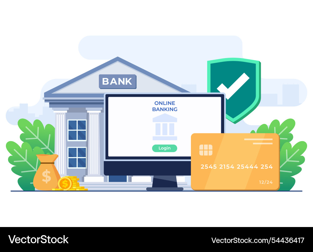 Log into online bank account with computer flat Log into online bank account with computer flat vector image