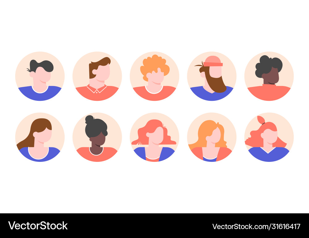Set people avatars with male and female faces Set people avatars with male and female faces vector image