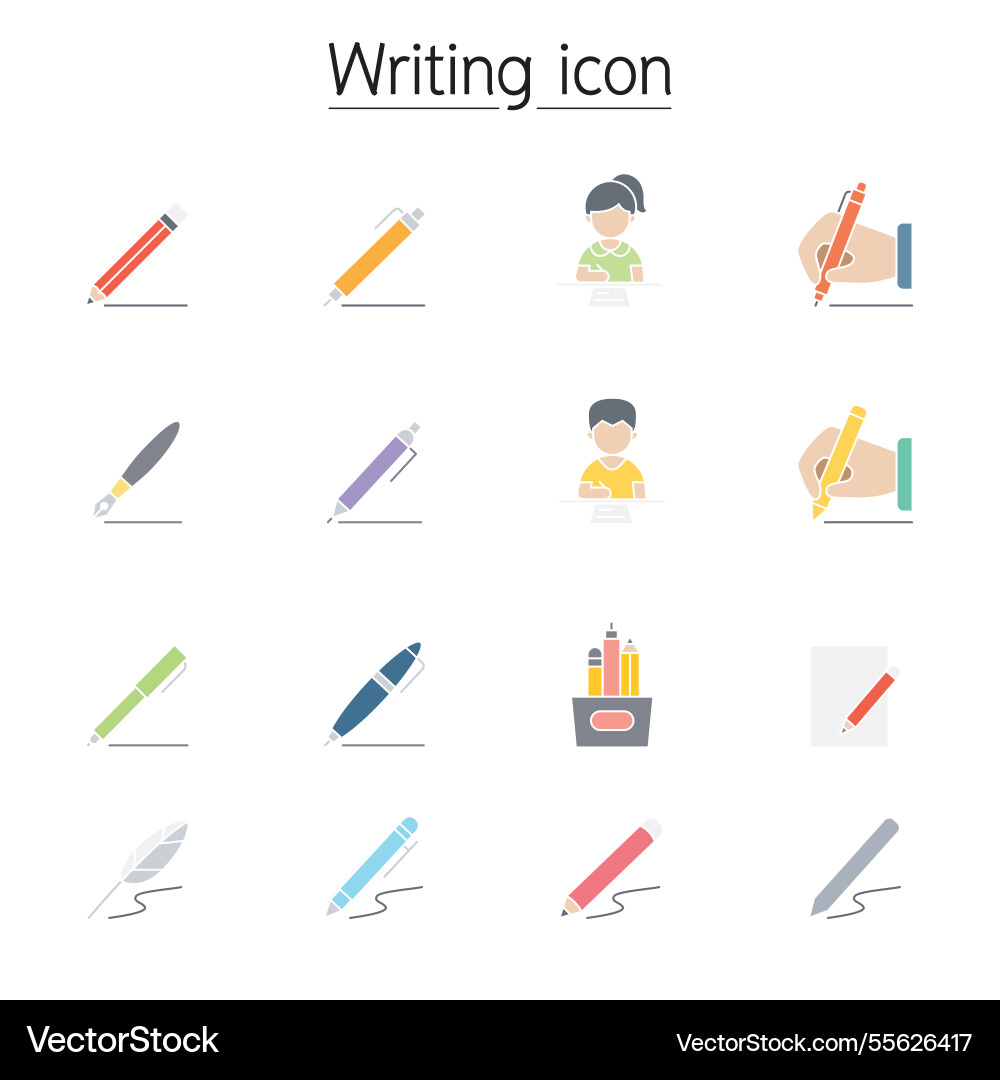 Writing icon set in flat color style Writing icon set in flat color style vector image