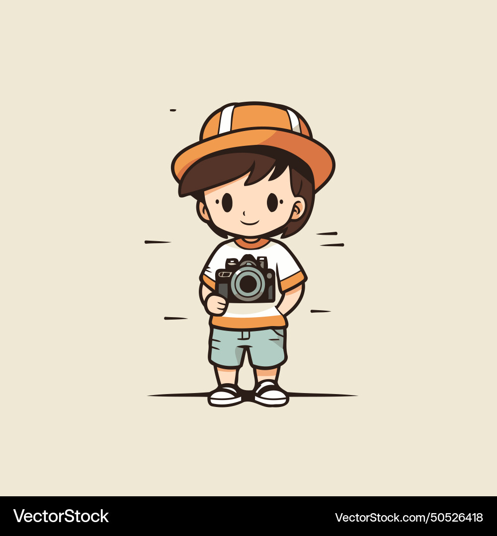 A cute little boy holding camera Royalty Free Vector Image