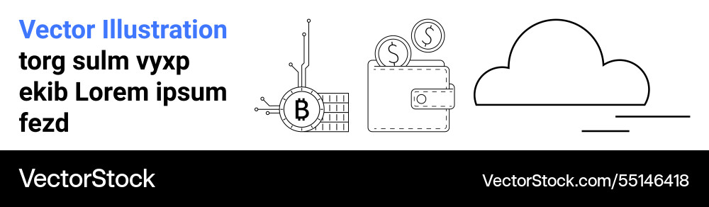 Cryptocurrency wallet with blockchain and cloud vector image