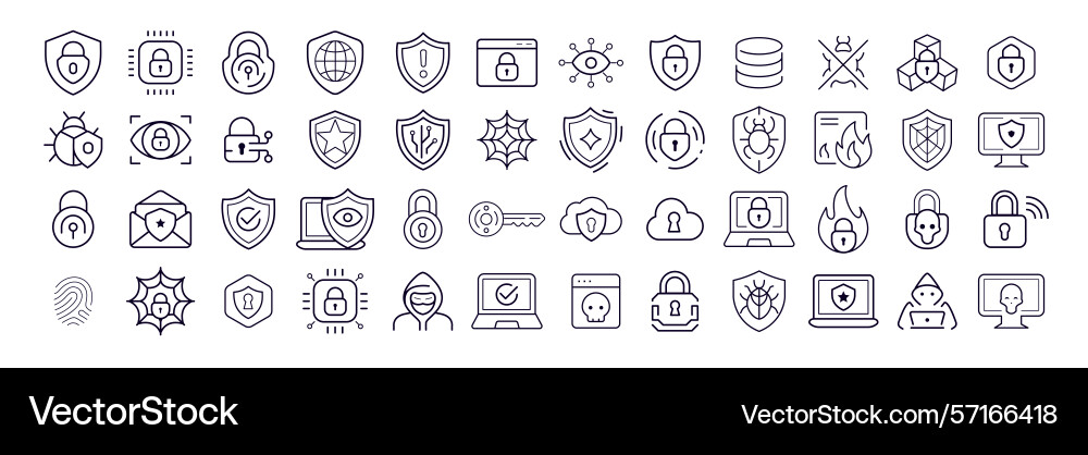 Cyber security icon set outline style for web Cyber security icon set outline style for web vector image