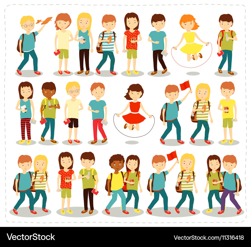 Group of Children Studying and Playing Vector Image