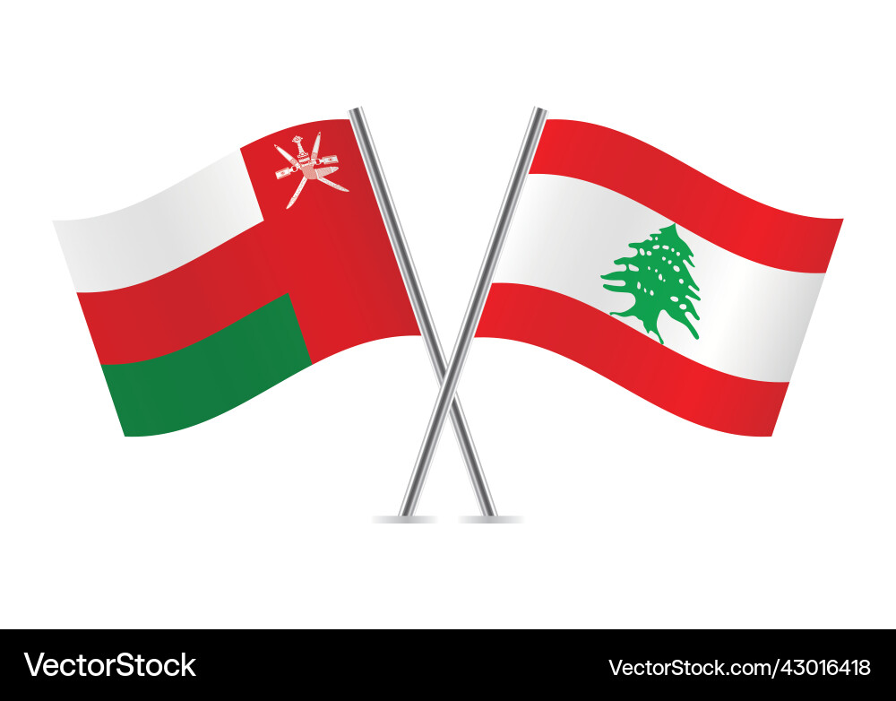 Oman and lebanon crossed flags Vector Image
