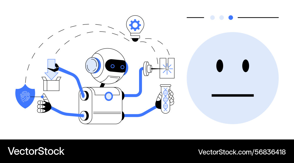 Robot performing tasks with automation Robot performing tasks with automation Vector Image