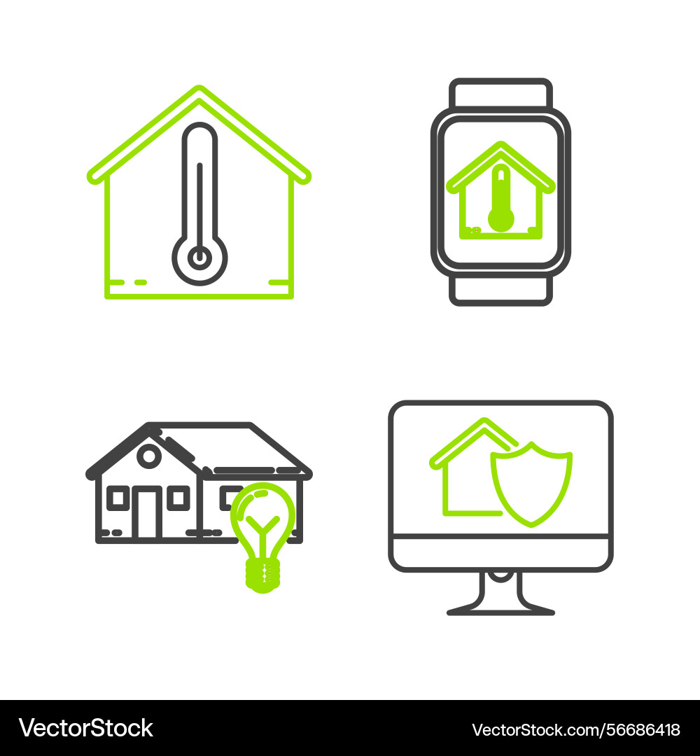 Set line computer monitor with house under Set line computer monitor with house under vector image