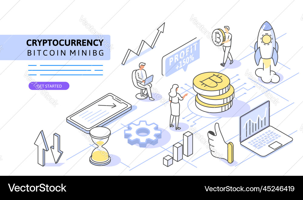 Bitcoin mining isometric concept use for web page Bitcoin mining isometric concept use for web page vector image