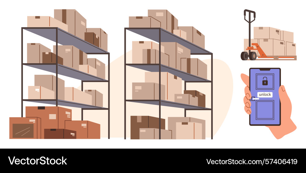 Inventory storage system with packed boxes Inventory storage system with packed boxes vector image