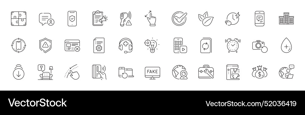 Scroll down reject web and puzzle line icons Vector Image
