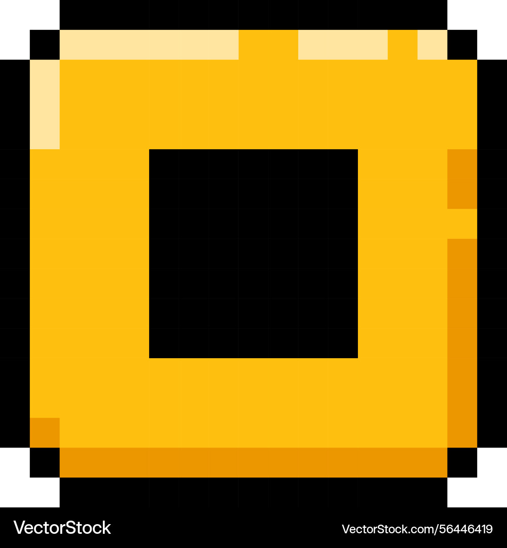 Stop ui button yellow square shape symbol pixel Vector Image