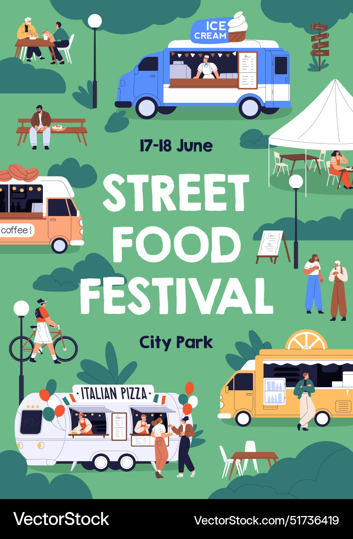 Street Food Festival Poster Sommer Outdoor-Event Street Food Festival Poster Sommer Outdoor-Event vektorbild