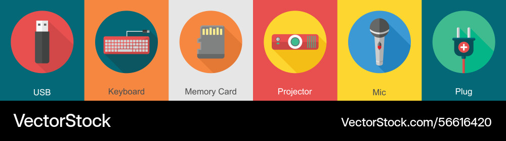 A set of 6 computer and hardware icons as usb vector image
