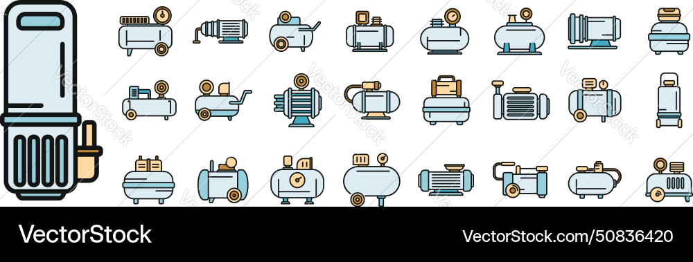 Compressor icons set color line Vector Image