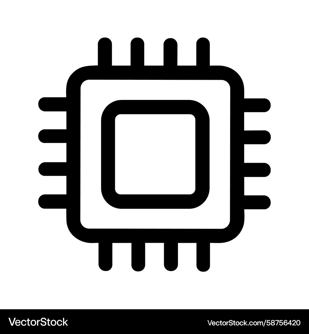 Processor Chip Icon - Line Art Vector Image