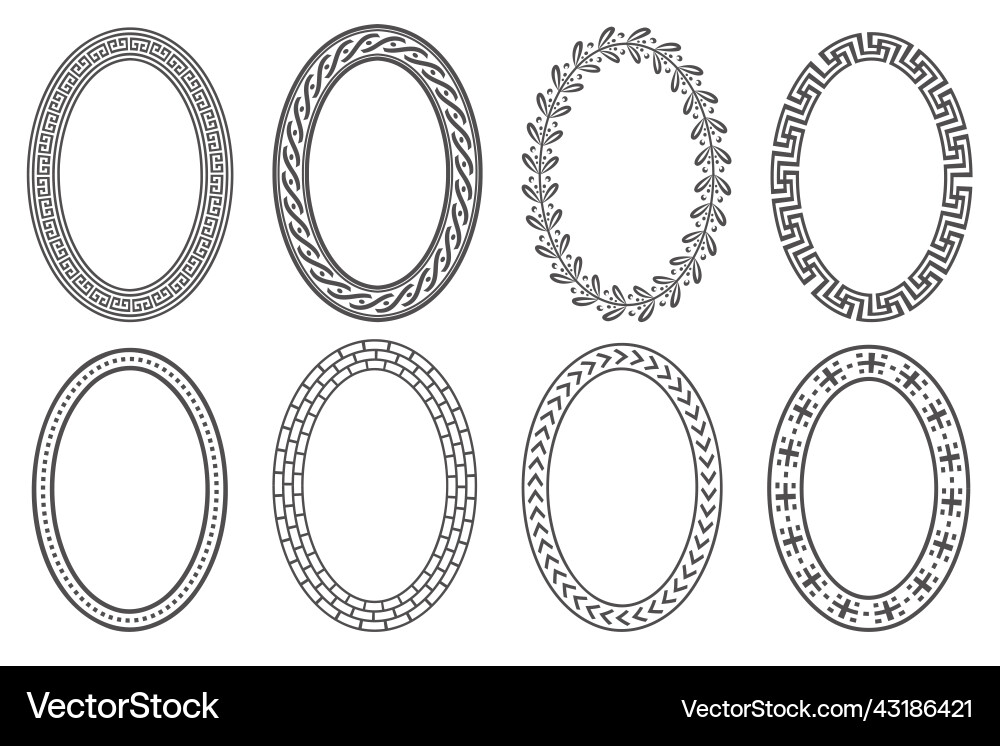 Greek key oval frame set circle borders Royalty Free Vector