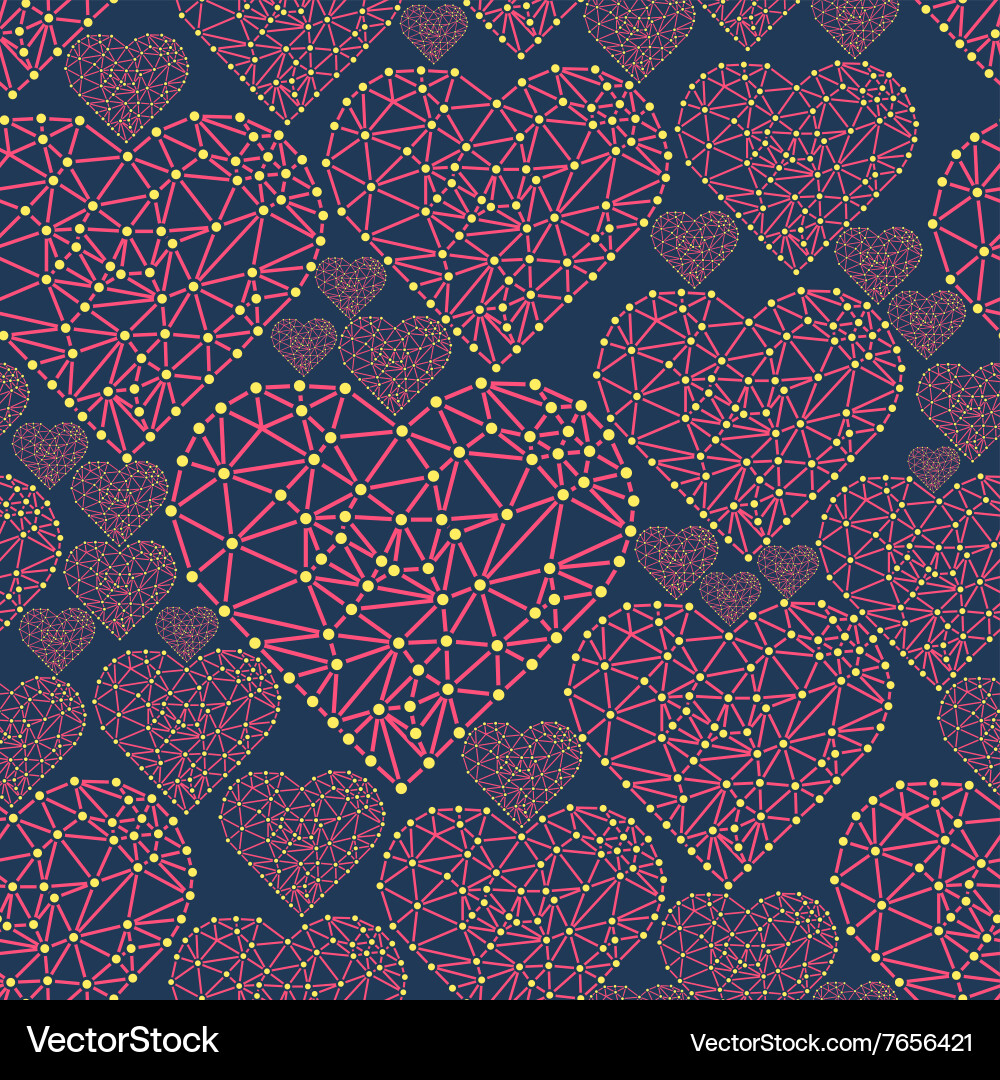Heart with connected lines and dots wireframe mesh Vector Image