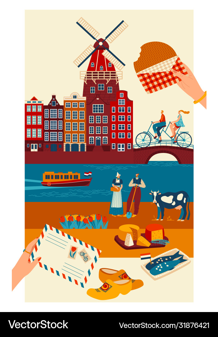 Niederlande Reisepostkarte Hauptsymbole Niederlande Reisepostkarte Hauptsymbole vektorbild