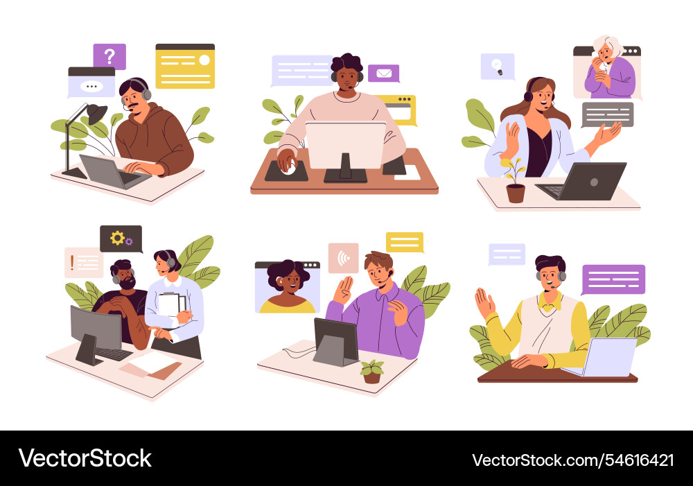 Operators of call center concept set workers Operators of call center concept set workers vector image
