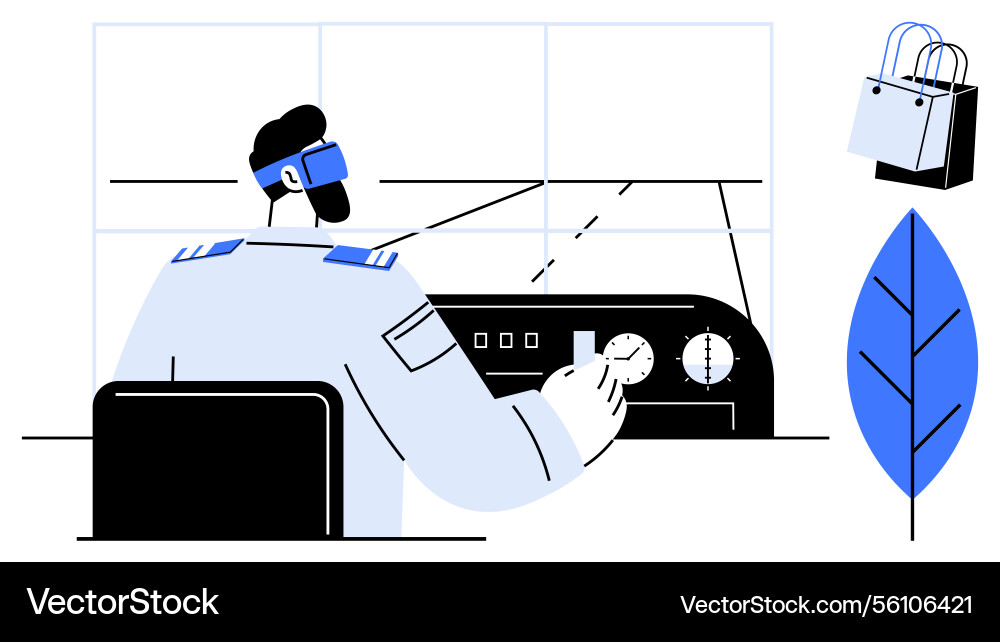 Pilot utilizing advanced navigation gear Pilot utilizing advanced navigation gear vector image