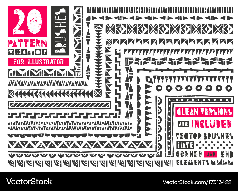 20 Pattern Brushes - Linocut Style vector image