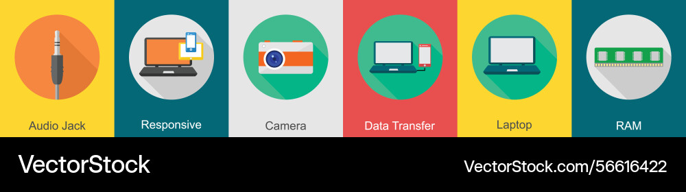 A set of 6 computer and hardware icons as audio Vector Image