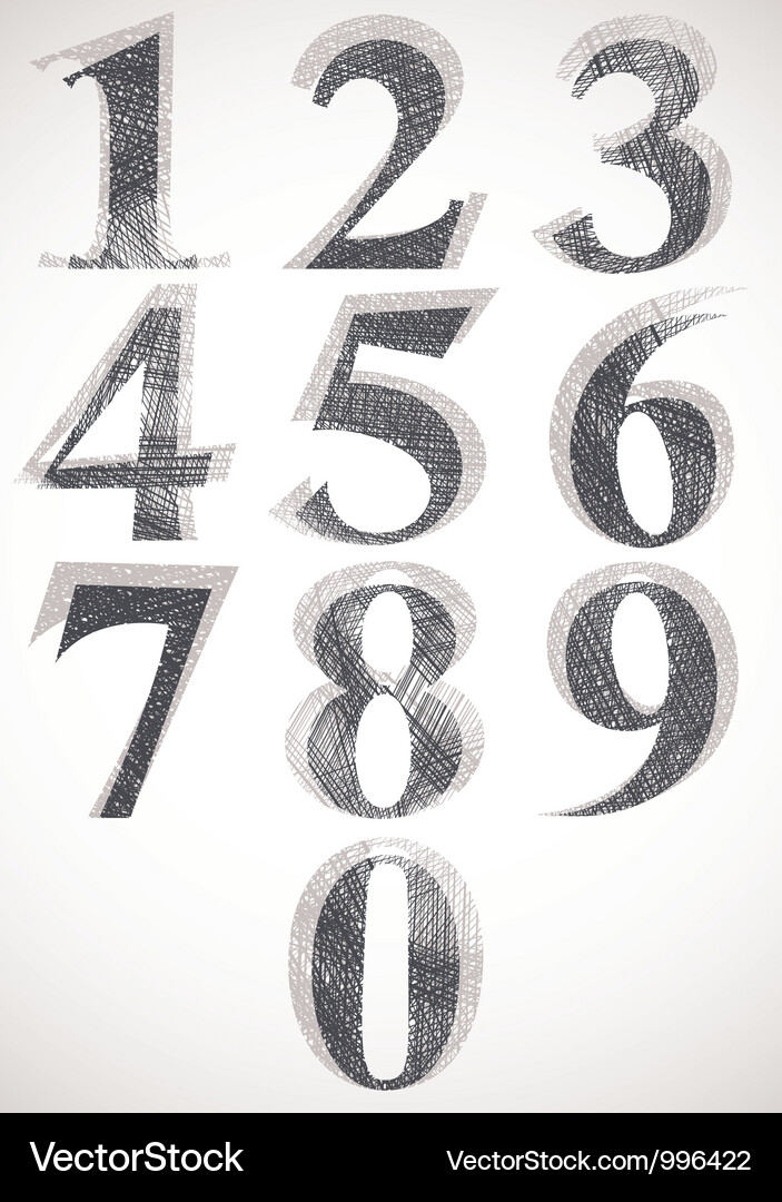 Classic Number Typeset with Sketch Texture Vector Image