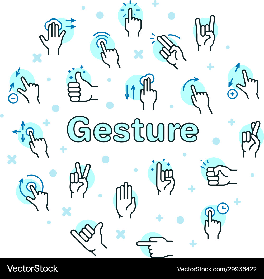 Gesture color linear icon set editable stroke Gesture color linear icon set editable stroke vector image