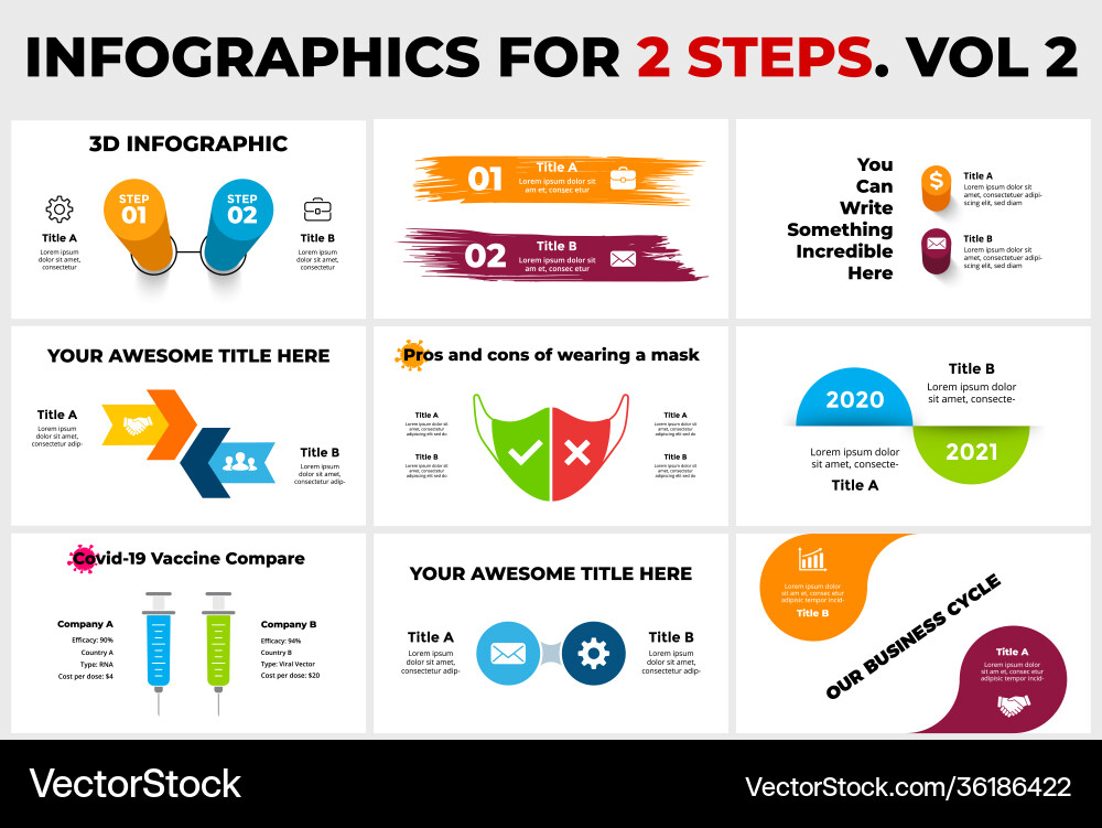 Infographics pack for 2 options presentation vector image