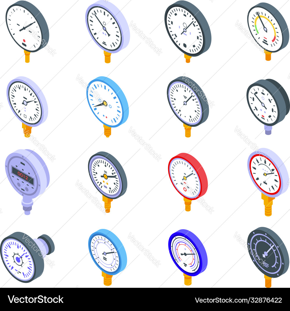 Manometer icons set isometric style Manometer icons set isometric style vector image
